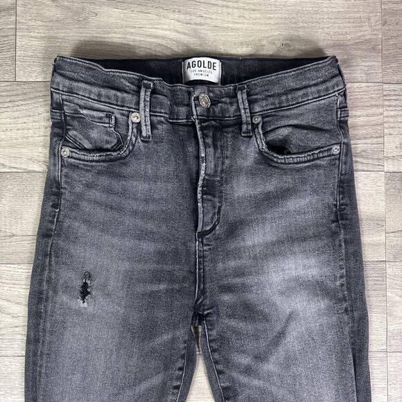 AGOLDE Sophie Skinny in Silence Distressed Mid Rise Denim Jeans Gray Wash sz 26 - Picture 3 of 8